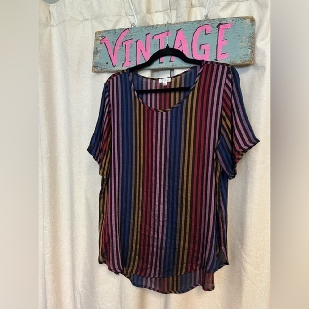 Retro Rayon Semi Sheer Colorful Rainbow Striped Multicolor Top by Spense